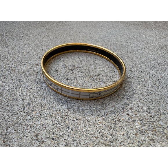 Hermes Gold Printed Enamel Bangle Bracelet 70mm GM Equestrian - Picture 10 of 13